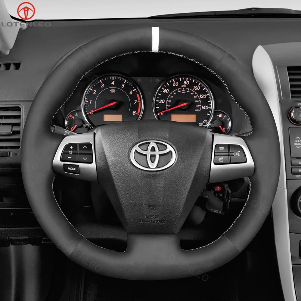 LQTENLEO Black Carbon Fiber Leather Suede Hand-stitched Car Steering Wheel Cover for Toyota Corolla 2009-2012 / Blade 2007