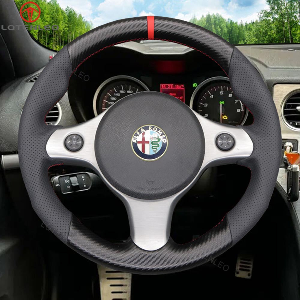 LQTENLEO Carbon Fiber Leather Hand-stitched Car Steering Wheel Cover Braid for Alfa Romeo 159 TI JTDM Brera 2005-2011 Spider Sportwagon 2006-2011