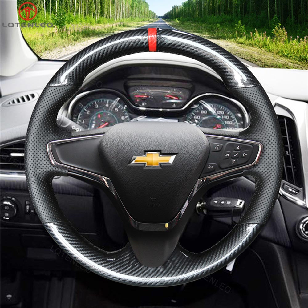 LQTENLEO Carbon Fiber Leather Suede Hand-stitched Car Steering Wheel Cover for Chevrolet Cruze /Volt /New Cruze