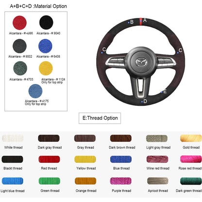 LQTENLEO Alcantara Carbon Fiber Genuine Leather Suede Hand-stitched Car Steering Wheel Cover for Mazda CX-30 CX30 2019-2020 Mazda 3 Axela 2019-2020