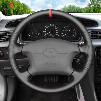 LQTENLEO Black Genuine Leather Suede Hand-stitched Car Steering Wheel Cover for Toyota 4Runner Camry Corolla Sienna Tundra