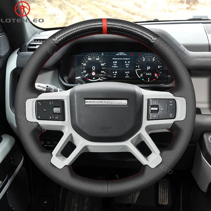 LQTENLEO Carbon Fiber Leather Suede Hand-stitched Car Steering Wheel Cover for Land Rover Defender Discovery
