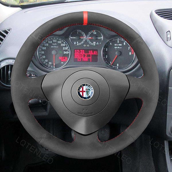 LQTENLEO Hand-stitched Black Suede Car Steering Wheel Cover for Alfa Romeo 147 2000-2010 / 156 2003-2007 / Crosswagon 20 - LQTENLEO Official Store