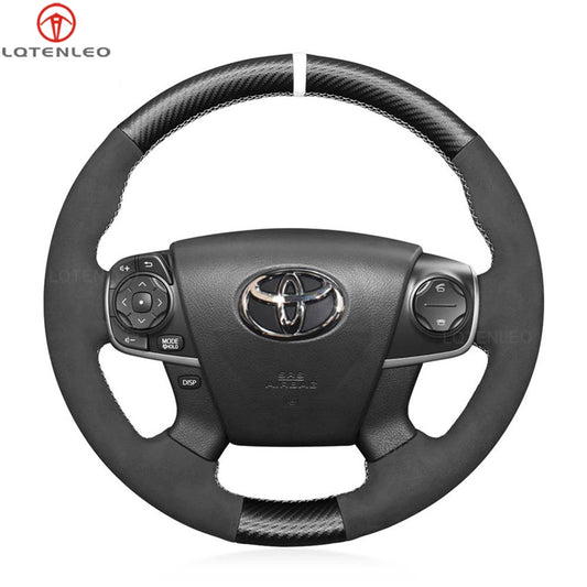 LQTENLEO Black Carbon Fiber Leather Suede Hand-stitched Car Steering Wheel Covers for Toyota Camry 2011 2012 2013 2014