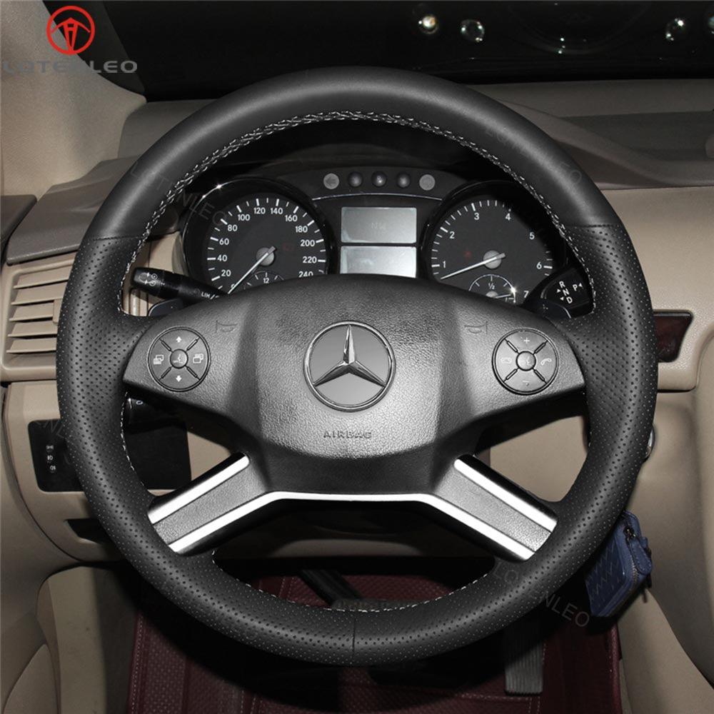 LQTENLEO Black Leather Suede Hand-stitched Car Steering Wheel Cover for Mercedes Benz GL-Class X164/ M-Class W164/ R-Class