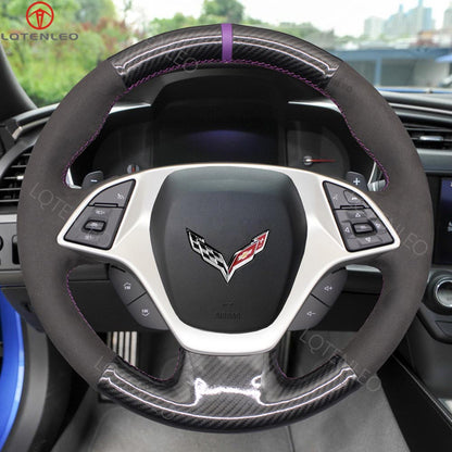 LQTENLEO Carbon Fiber Leather Suede Hand-stitched Car Steering for Chevrolet Corvette (C7) 2014-2015 - LQTENLEO Official Store