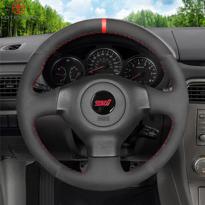LQTENLEO Carbon Fiber Leather Suede Hand-stitched Car Steering Wheel Cover for Subaru Impreza WRX STI 2002-2004