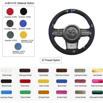 LQTENLEO Alcantara Carbon Fiber Leather Suede Hand-stitched Car Steering Wheel Cover for Toyota Yaris GR 2020-2022