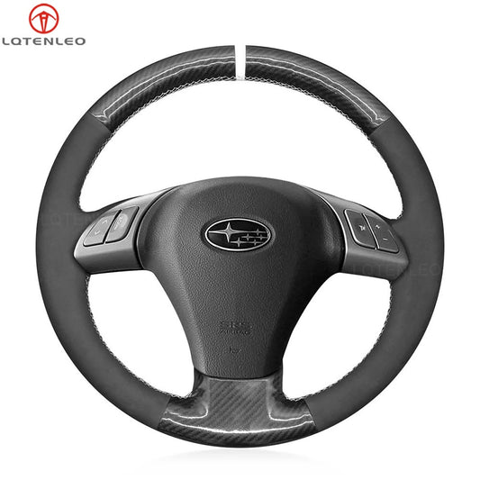 LQTENLEO Black Carbon Fiber Leather Suede Hand-stitched Car Steering Wheel Cover for Subaru B9 Tribeca 2006-2007 / Tribeca 2007-2014