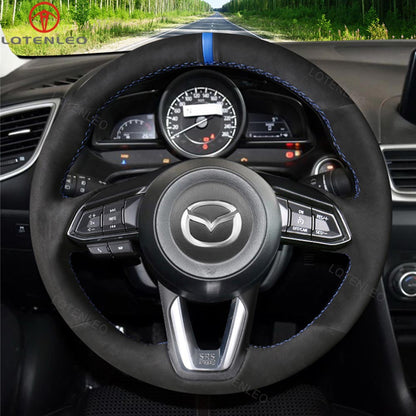 LQTENLEO Alcantara Leather Suede Hand-stitched Car Steering Wheel Cover for Mazda 3 Axela / Mazda 6 Atenza / CX-3 / CX-5 / CX-9 / for Toyota Yaris