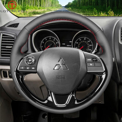 LQTENLEO Black Leather Suede Hand-stitched Car Steering Wheel Cover for Mitsubishi ASX Outlander Mirage Eclipse (Cross)