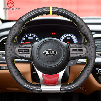 LQTENLEO Carbon Fiber Leather Hand-stitched Car Steering Wheel for Kia Ceed Cee'd 2 (GT) / Proceed Pro Ceed (GT) / Optima