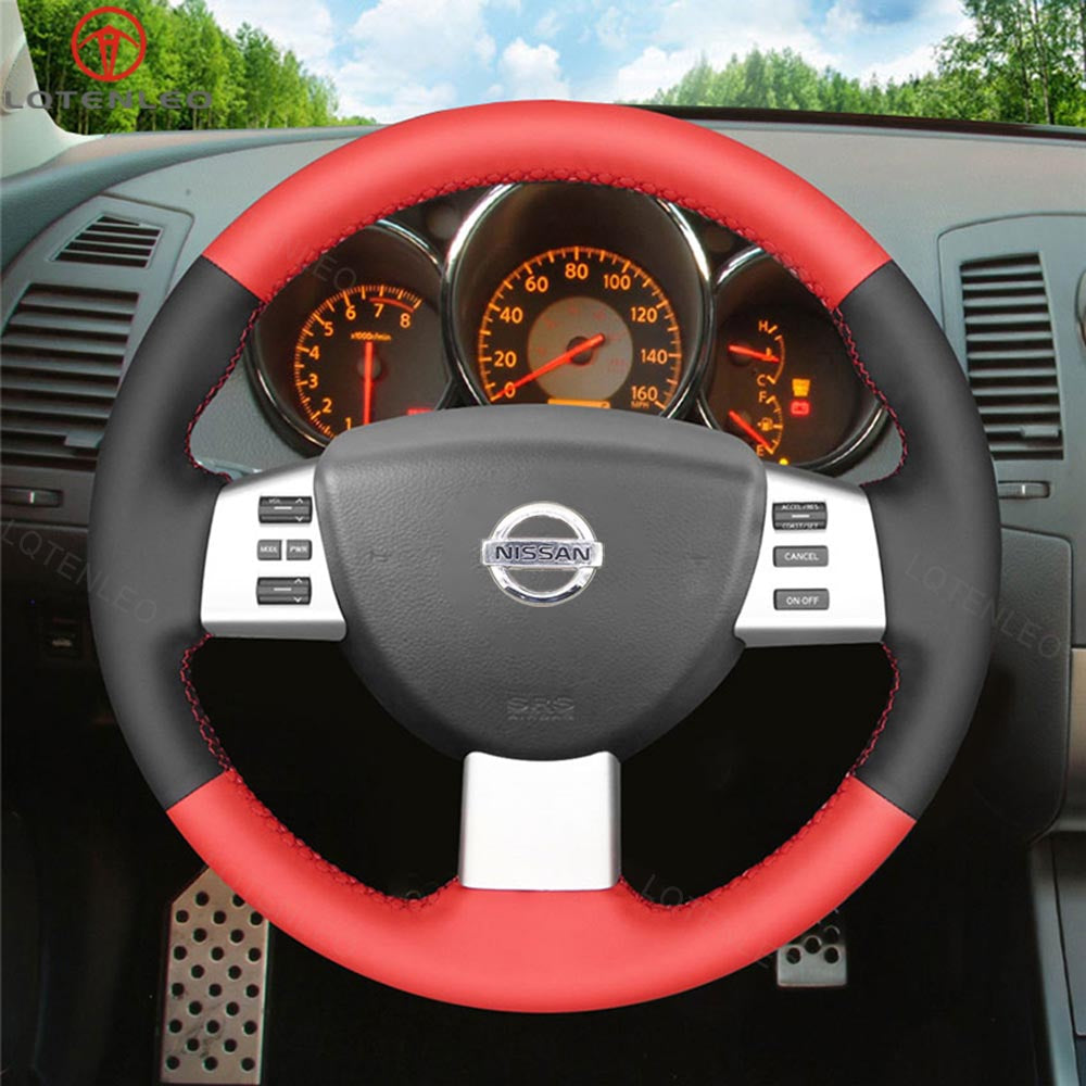LQTENLEO Black Leather Suede Hand-stitched Car Steering Wheel Cover for Nissan Altima Maxima Murano Quest