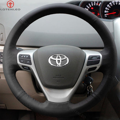 LQTENLEO Black Leather Hand-stitched Car Steering Wheel Cover for Toyota Avensis 2009-2015 Verso 2009-2015