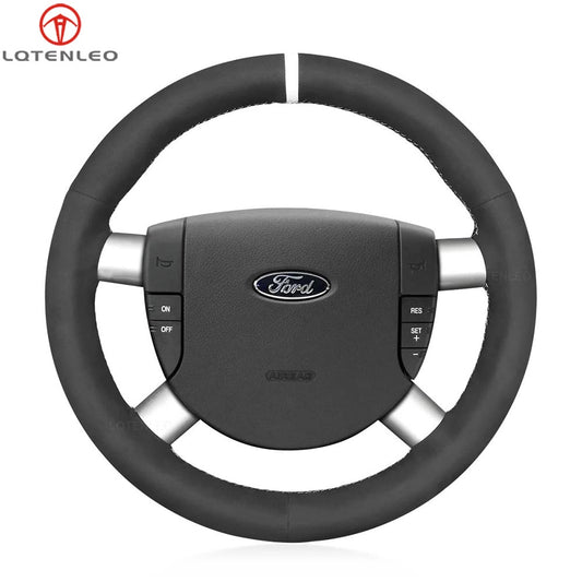 LQTENLEO Black Suede Leather Hand-stitched Car Steering Wheel Cover for Ford Mondeo / Galaxy