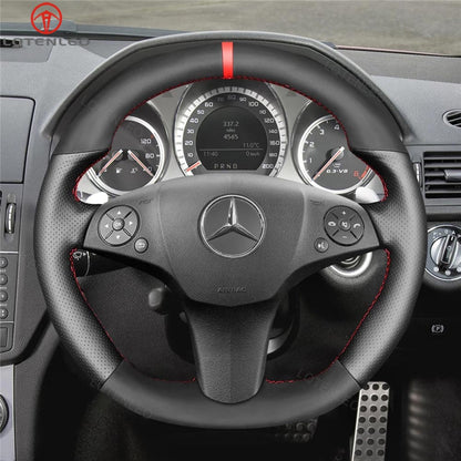 LQTENLEO Carbon Fiber Leather Suede Hand-stitched Soft Car Steering Wheel Cover for Mercedes Benz AMG C63 W204 C219 W212 R230 C197 R197
