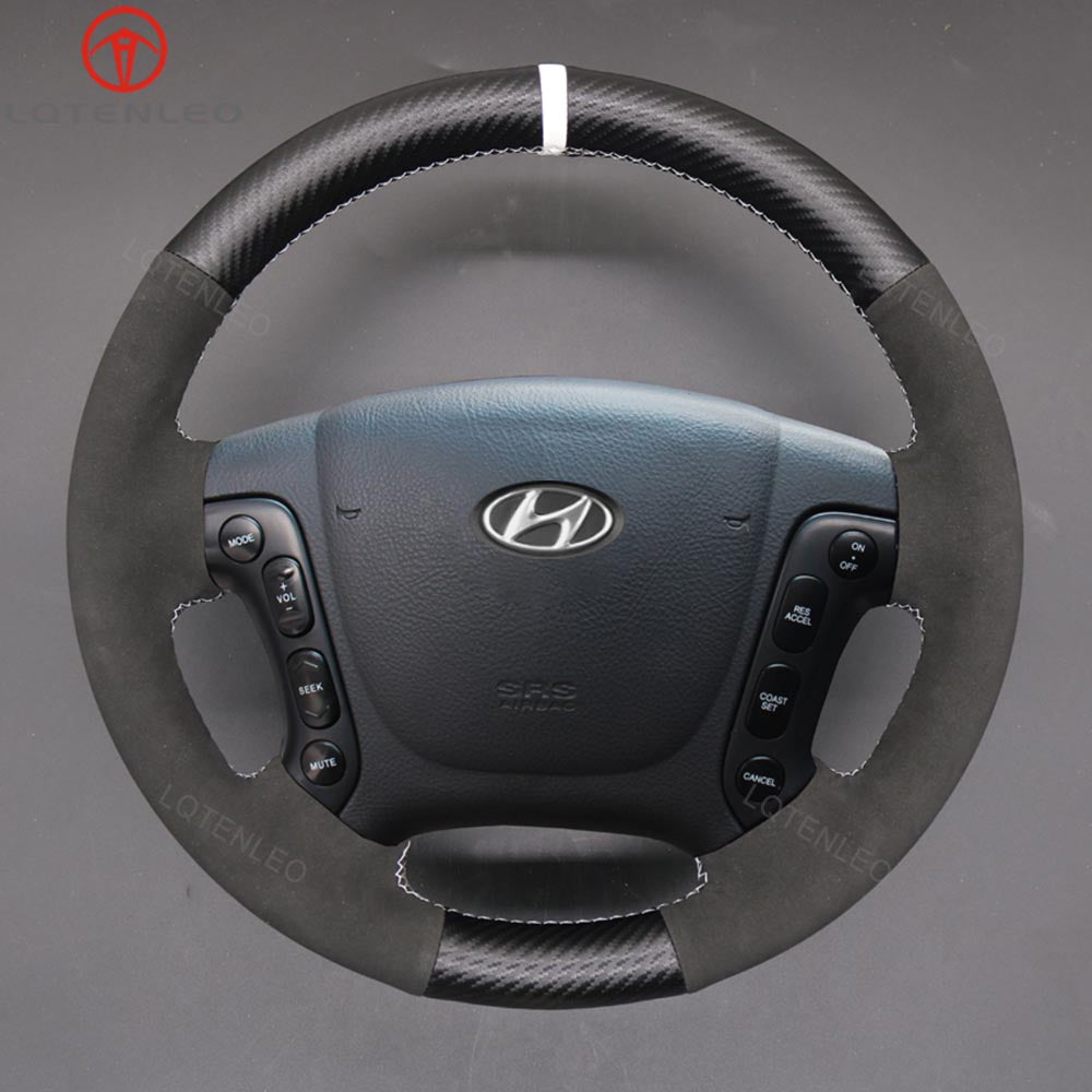 LQTENLEO черный натуральная кожа из углеродного волокна, замша, сшитый вручную чехол на руль автомобиля для Hyundai Santa Fe 2007-2012 