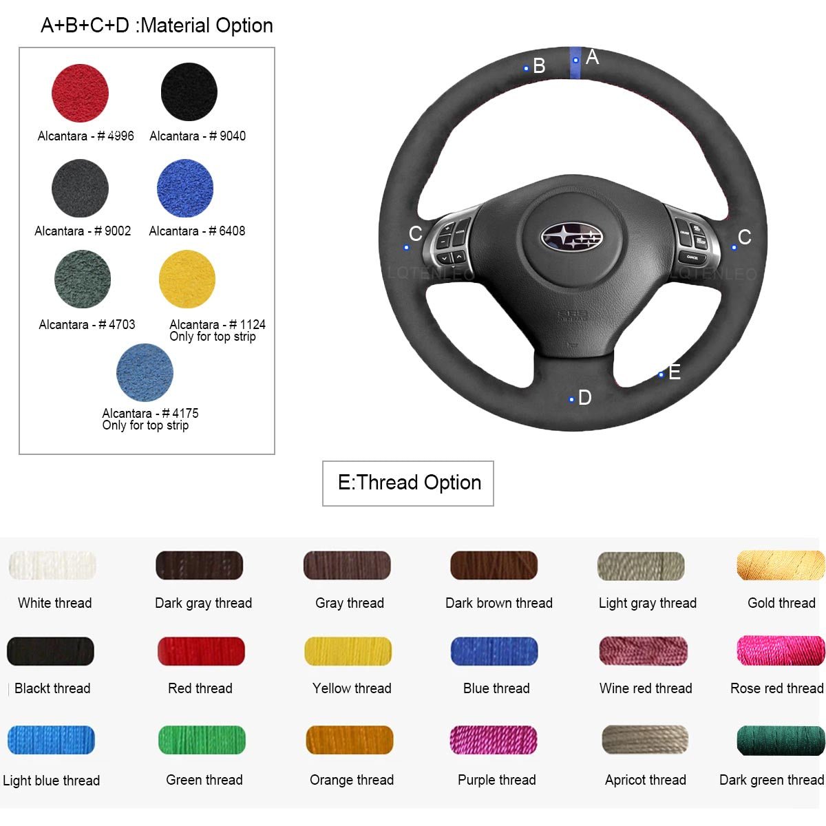 LQTENLEO Alcantara Carbon Fiber Leather Suede Hand-stitched Car Steering Wheel Cover for Subaru Forester Impreza Legacy Outback Impreza Exiga