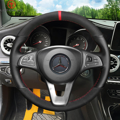 LQTENLEO Alcantara Leather Suede Hand-stitchedCar Steering Wheel Cover for Mercedes Benz W205 C117 C218 W213 X156 X253 C253 W166 X166 W447