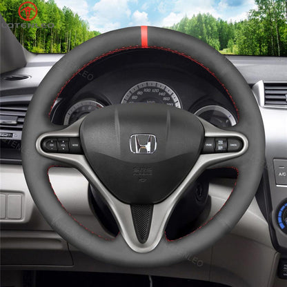LQTENLEO Carbon Fiber Leather Suede Hand-stitched Car Steering Wheel Cover for Honda Fit 2009-2013 / Insight 2009-2014 / Honda Jazz 2008-2015 / City 2009-2013