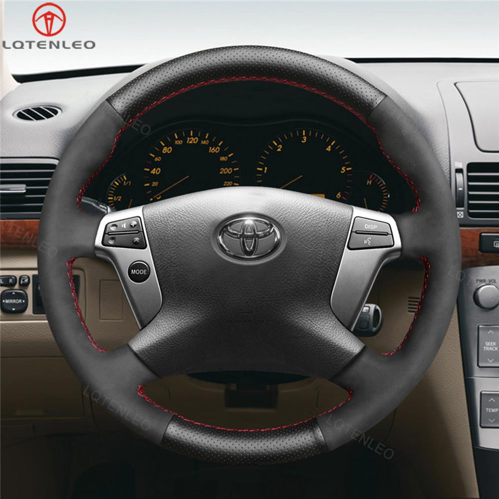 LQTENLEO Black Lether Suede Hand-stitched Car Steering Wheel Cover for Toyota Avensis 2003-2008