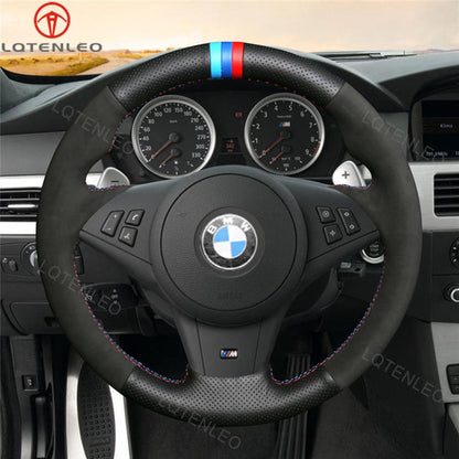 LQTENLEO Carbon Fiber Leather Suede Hand-stitched Car Steering Wheel Cover for BMW 5 Series E60 E61 2003-2010 / 6 Series E63 E64 2004-2009 - LQTENLEO Official Store