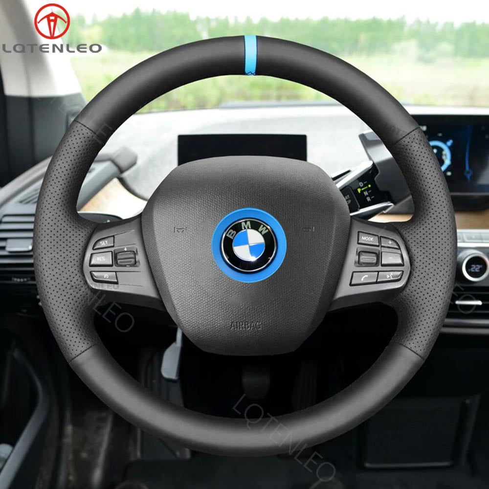 LQTENLEO Black Leather Suede Hand-sttiched Car Steering Wheel Cover for BMW i3 2013-2022 - LQTENLEO Official Store