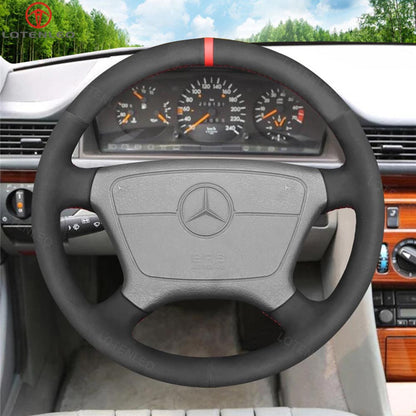 LQTENLEO Black Leather Suede Hand-stitched Car Steering Wheel Cover for Mercedes Benz C-Class W202 CL-Class C140 E-Class W210 W124 S-Class W140