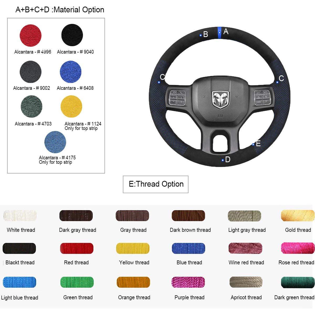LQTENLEO Alcantara Leather Suede Hand-stitched Car Steering Wheel Cover for Dodge RAM 1500 Classic 2500 3500 5500 - LQTENLEO Official Store