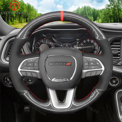 LQTENLEO Carbon Fiber Leather Suede Hand-stitched Car Steering Wheel Cover for Dodge Challenger Charger 2015-2021/ Dodge Durango 2018-2021 - LQTENLEO Official Store