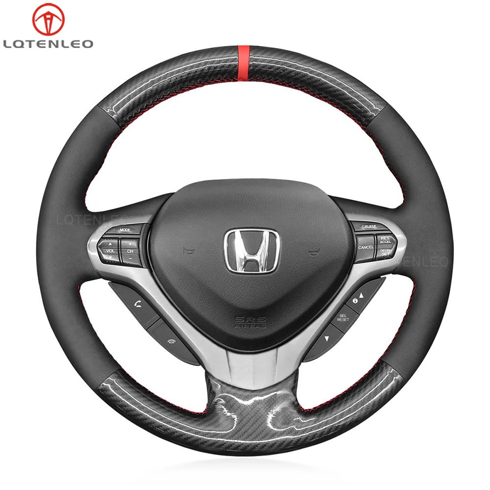 LQTENLEO Carbon Fiber Leather Sude Hand-stitched Car Steering Wheel Cover for Honda Spirior / Acura TSX 2009-2014 / TSX (Sport Wagon) 2011-2012