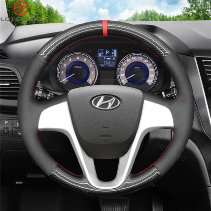 LQTENLEO Genuine Leather Suede Hand-stitched Car Steering Wheel Cove for Hyundai Accent / Hyundai i20