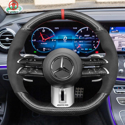 LQTENLEO Hand-stitiched Car Steering Wheel Cover for Mercedes-Benz AMG GT (C190/R190) E53 E63S (W213) EQE (V295) SL55 SL63 (R232)