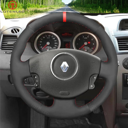 LQTENLEO Carbon Fiber Leather Suede Hand-stitched Car Steering Wheel Cover for Renault Megane Scenic2 (Grand Scenic) Kangoo