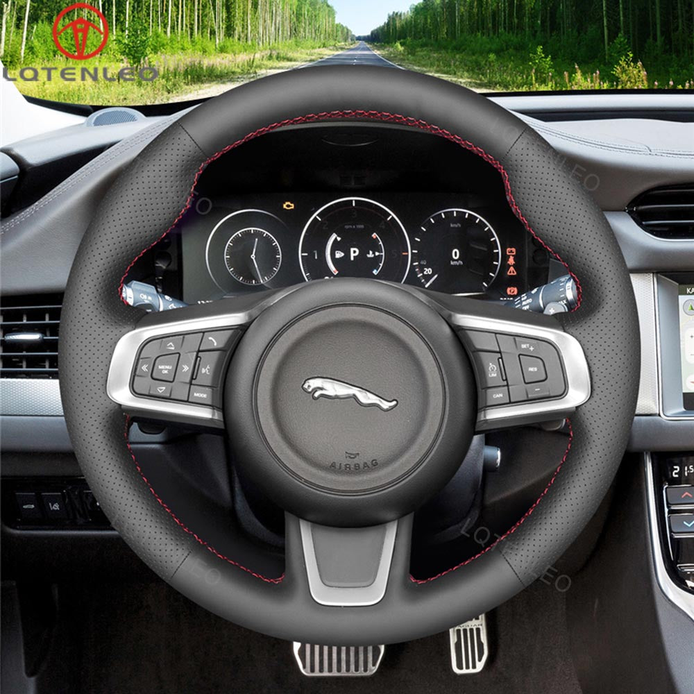 LQTENLEO Alantara Hand-stitched Car Steering Wheel Cover for Jaguar E-Pace / Jaguar F-Pace / Jaguar XE / Jaguar XF