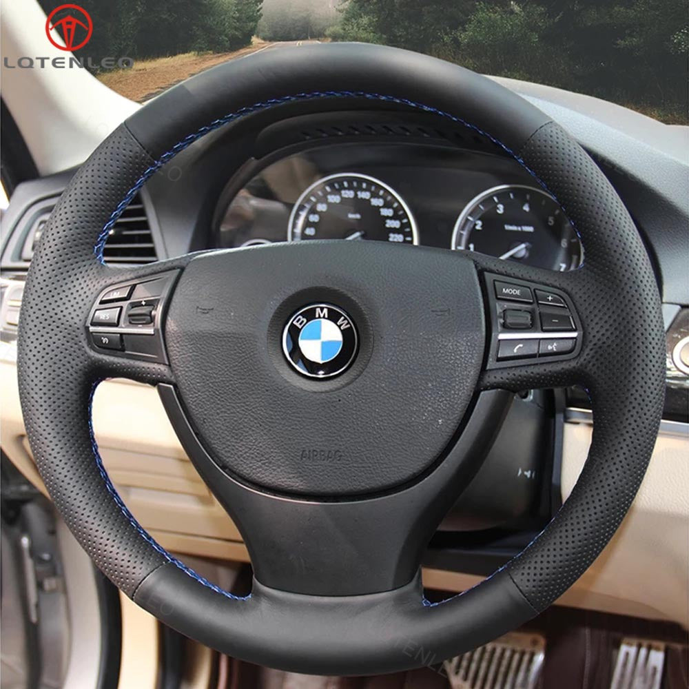 LQTENLEO Genuine Leather Car Steering Wheel Cove for BMW 5 Series F10 (Sedan)/ 5 Series F11 (Touring) / 5 Series F07 (GT Gran Turismo) / 7 Series F01 (Sedan)/ 7 Series F02 (Long Wheelbase Sedan)