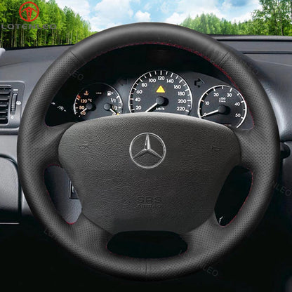 LQTENLEO Black Leather Hand-stitched Steering Wheel Cover for Mercedes Benz M-Class W163 ML 230 270 320 350 430 500 1998-2005