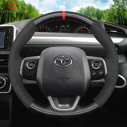LQTENLEO Carbon Fiber Suede Hand-stitched Car Steering Wheel Cove for Toyota Sienta 2015-2024