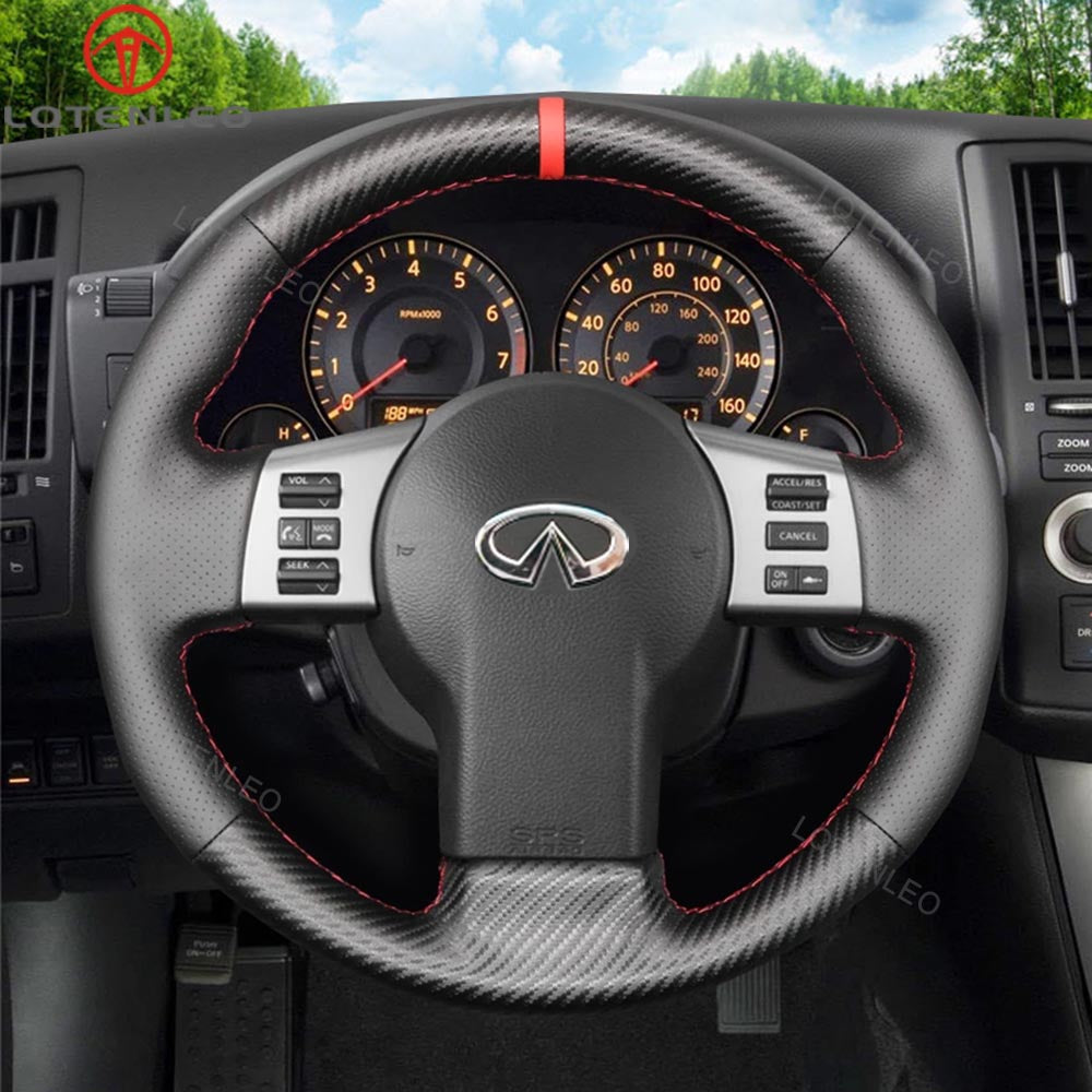LQTENLEO Carbon Fiber Leather Suede Hand-stitched Car Steering Wheel Cover for Infiniti FX FX45 2004-2008 / for Nissan 350Z 2002-2009