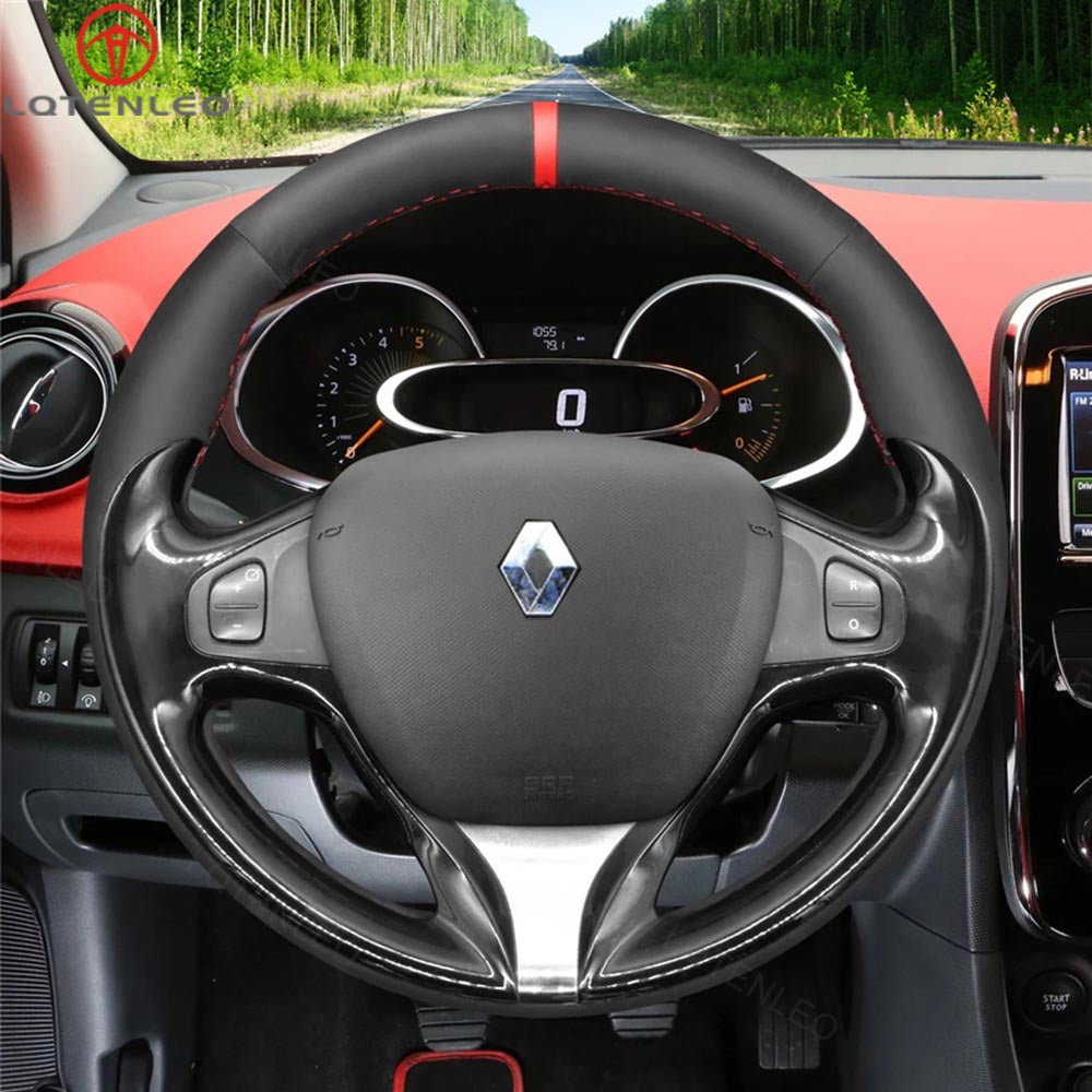 LQTENLEO Black Leather Suede Hand-stitched Car Steering Wheel Cover for Renault Clio 4 2012-2016 Captur 2013-2016 Samsung QM3 2013-2015