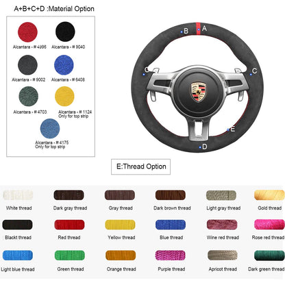 LQTENLEO Alcantara Hand-stitched Car Steering Wheel Cover for Porsche 911 (991) 2009-2016 / Boxster (981) 2009-2016 / Cayman (981) 2009-2016 / Cayenne 2011-2014 / Panamera 2013-2016