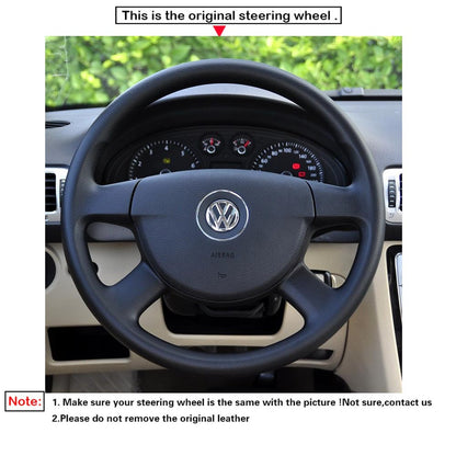 LQTENLEO Black Genuine Leather Hand-stitched Car Steering Wheel Cover for Volkswagen VW Passat B6 / Passat Variant / Transporter