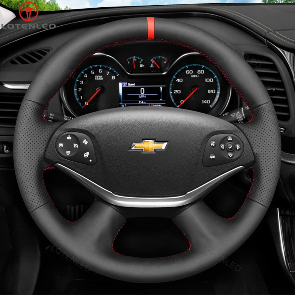 LQTENLEO Black Genuine Leather Hand-stitched Car Steering Wheel Cove for Chevrolet Impala 2014-2020