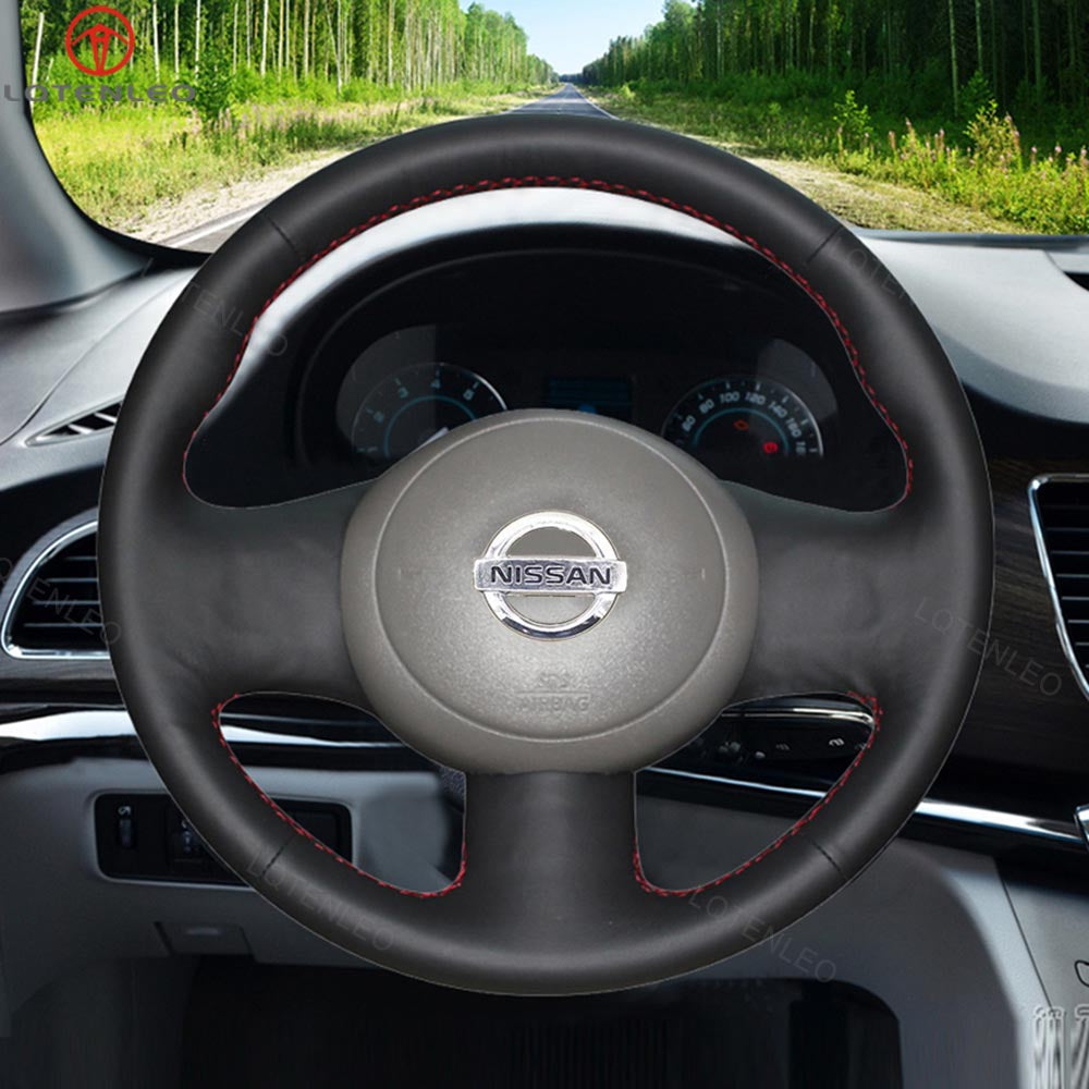 LQTENLEO Black Leather Suede Hand-stitched No-slip Car Steering Wheel Cover for Nissan Cube /Cube Z12