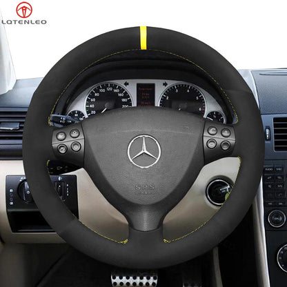 LQTENELO Black Leather Suede Hand-stitched Car Steering Wheel Cover for Mercedes Benz A-Class W169 2004-2012