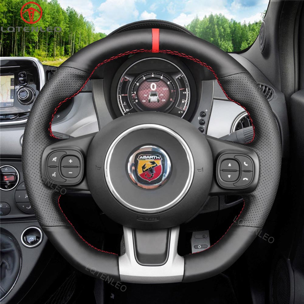 LQTENLEO Black Leather Suede Hand-stitched Car Steering Wheel Cover for Abarth 595(C) 695(C) Fiat 500 Abarth 595 693 - LQTENLEO Official Store