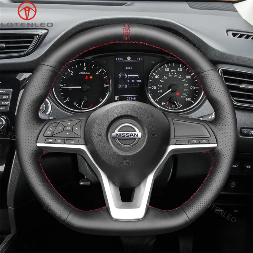 LQTENLEO Black Genuine Leather Suede Hand-stitched Car Steering Wheel Cover for Nissan Qashqai X-Trail Juke Altima Leaf
