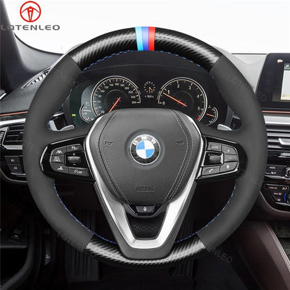 LQTENLEO Carbon Fiber Leather Suede Hand-stitched Car Steering Wheel Cover for G20 F44 G22 G23 G26 G30 G32 G11 G14 G01 G02 G05 G06 G07 G29 - LQTENLEO Official Store