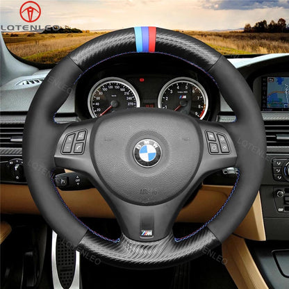 LQTENLEO Leather Suede Alcantara Hand-stitched Car Steering Wheel Cover for BMW M Sport M3 E90 E91 E92 E93 / E87 E81 E82 E88 / X1 E84 / M3 E90 E92 E93 - LQTENLEO Official Store