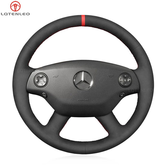 LQTENLEO Black Leather Suede Hand-stitched Car Steering Wheel Cover for Mercedes Benz CL-Class C216 2007-2010 / S-Class W221 2007-2009